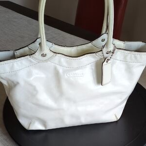 Coach Bleeker Large Patent Leather Cream/ White #F14488 Leather Tote Bag